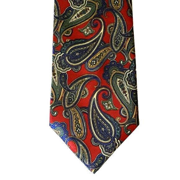 Camden Court Tie Vintage Paisley Shiny Red Blue Wide 4 inch USA - Picture 6 of 9